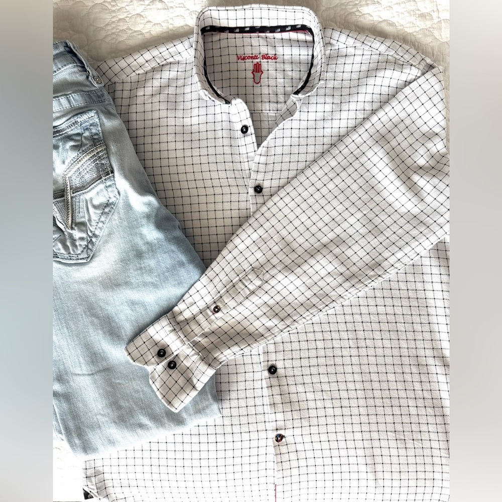 Visconti Blue Men's Black and White Checkered Casual Shirt